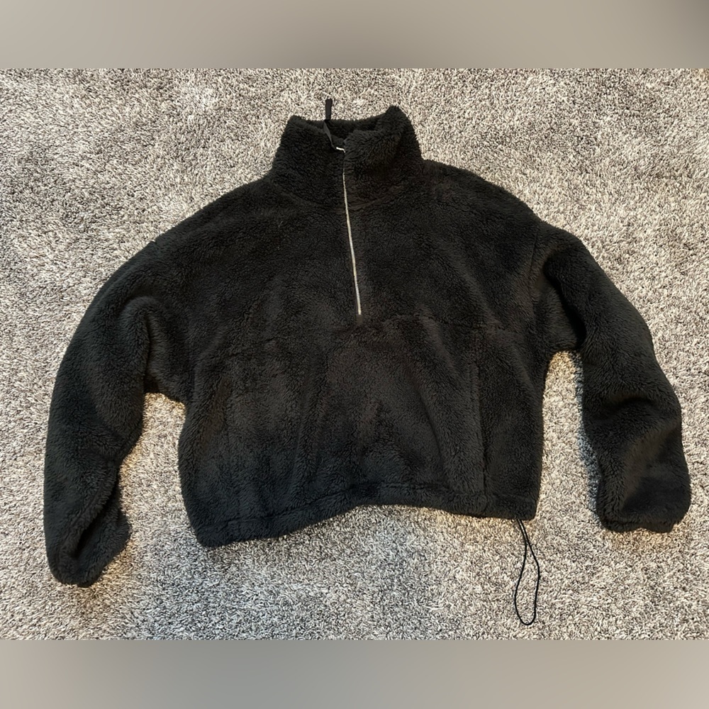 Old Navy Women Size M black High-Neck Half-Zip Sherpa Sweatshirt